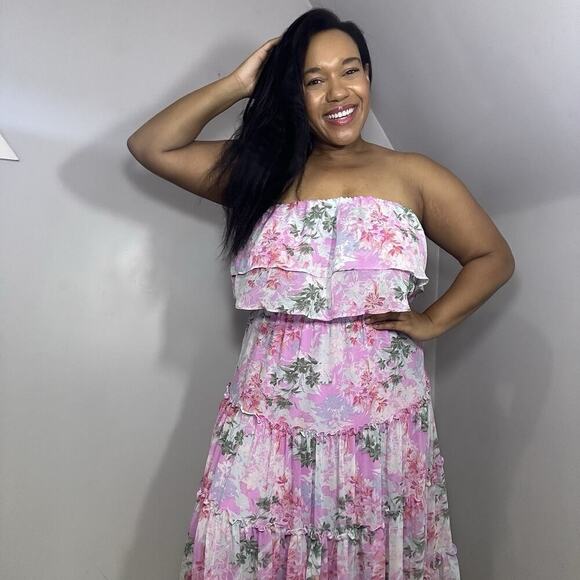 Express Floral Maxi Dress Large Tiered Fairy Coquette Cottagecore Ruffles Flowy - Picture 5 of 9